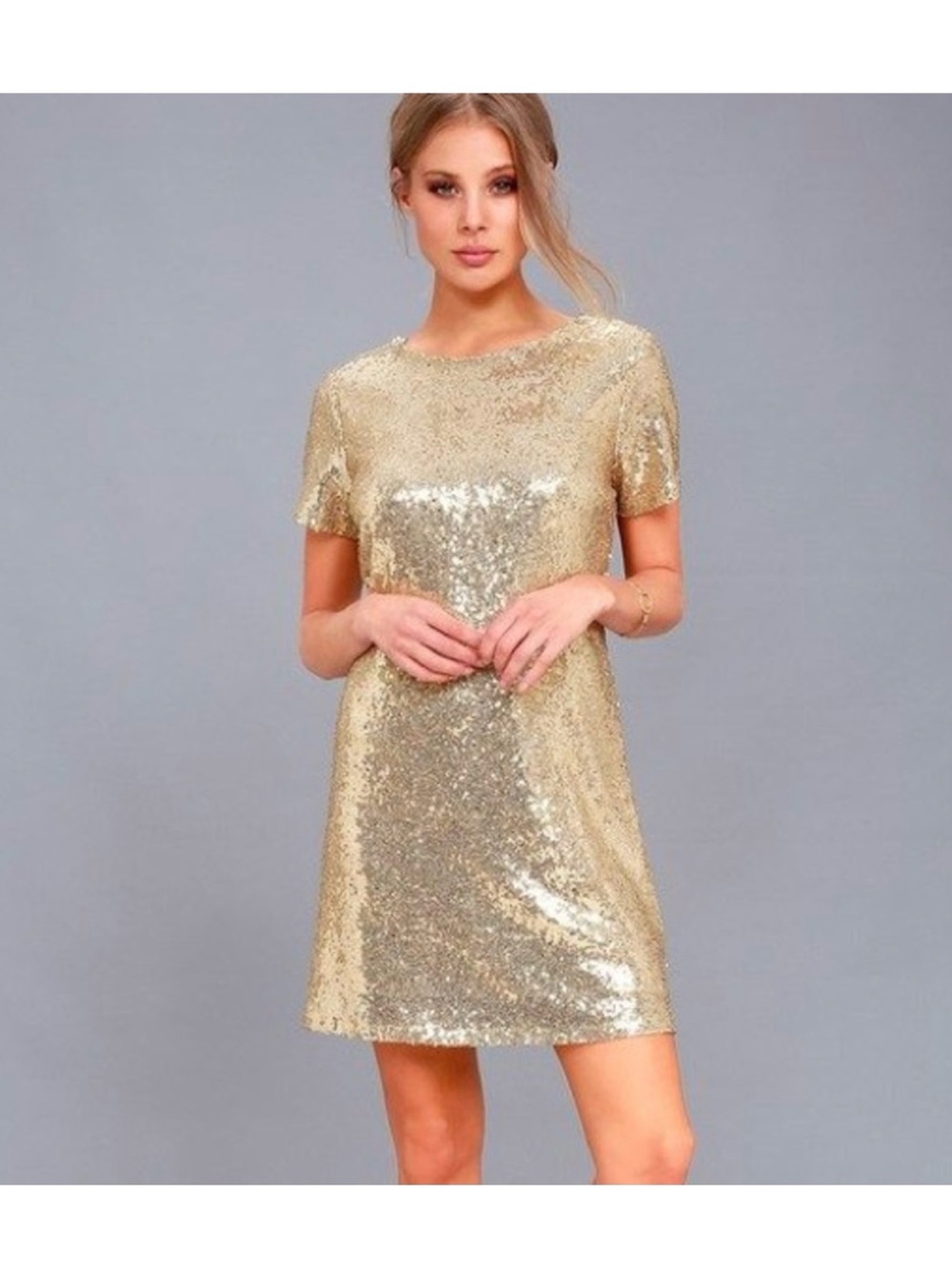 Lulu's Gold Sequin Short Sleeve Mini Dress